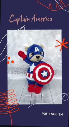 an image of a teddy bear with captain america on it's chest and the caption reads, captain america