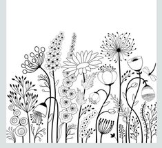 a black and white drawing of flowers on a white background with the words, flower garden