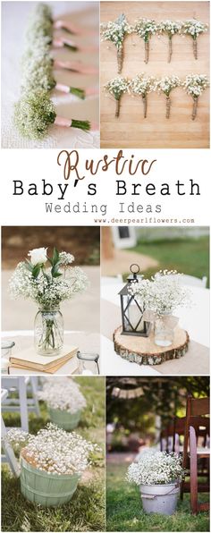 rustic baby's breath wedding ideas with white flowers and greenery in buckets