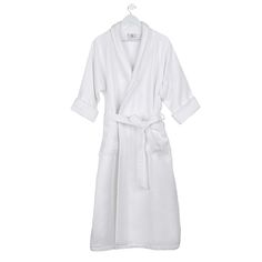 Upgrade your bath to a personal spa experience with the Waffle Weave Cotton Bathrobe by Blue Nile Mills. Crafted from Cotton, this unisex adult robe features a timeless honeycomb texture and solid color design. The classic waffle weave robe is highly-absorbent to offer a cozy and comfortable feel. Combining warmth and splendor, this bathrobe is complete with a full shawl collar to keep your neck toasty warm, a matching belt, two front patch pockets and fold-back cuffs. Available in a variety of Linen Bathrobe, Waffle Weave, Sleepwear & Loungewear, Blue Nile, Sleepwear Robe, Terry Cloth, Large White, Cotton Weaving, Soft Plush