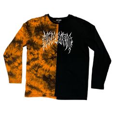 These Are New W/O Tags No Longer In Print * Size: Small * Listed In Men's/Unisex Sizes * Brand: Hot Topic * Color(S): Black | Orange * Split Tie Dye * Materials: 100% Cotton * Imported * Nwot - See Multiple Items You Like? We Can Do Bundle Shipping! Please Note That Clothing Items May Fit Differently Due To Brand, Fit, Use Or Prior Customization. We Strongly Urge You To Check The Measurements Above To Guarantee Proper Fitting. Our Items Come From Many Places, All Items Purchased Online Should Be Acid Wash T-shirt For Fall Streetwear, Tie-dye Cotton Tops For Streetwear, Tie Dye Cotton Tops For Streetwear, Tie Dye Letter Print Tops For Streetwear, Bleached Black T-shirt For Streetwear, Orange Long Sleeve T-shirt With Graphic Print, Alternative Long Sleeve T-shirt For Summer, Orange Long Sleeve Graphic T-shirt, Trendy Bleached Tops For Streetwear