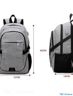 OrcaJump - Mens Backpack School Bag USB Port PU Leather Oxford Fabric Large Capacity Zipper Outdoor Sports Black Gray Casual Anti-theft Backpack For Outdoor Activities, Gray Laptop Bag For Hiking, Gray Portable Backpack For Outdoor, Backpack School, Oxford Fabric, School Bag, School Backpacks, Outdoor Sports, Backpack Bags