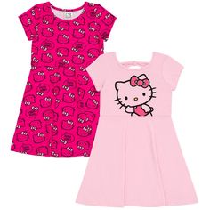 Your Hello Kitty fan is ready for a fun day in these cute Hello Kitty dresses! This stylish set includes 2 short sleeve skater dresses featuring vibrant and adorable artwork of your little girl's favorite bow-wearing cat! Made of a soft and lightweight material that keeps your child comfortable, these fashionable Hello Kitty dresses are the perfect outfits for all day adventure and play! Hello Kitty Dress, Skater Style Dress, Valentine Dress, Casual Short Sleeve Dress, Cute Girl Outfits, Kids Outfits Girls, Clothing Essentials, Skater Dress, Kids Dress