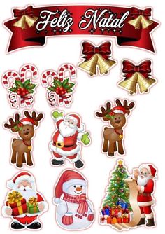 christmas stickers with santa claus and reindeers on the side, including candy canes