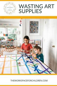 two children are sitting at a table with paper letters on it and the words, vasting art supplies