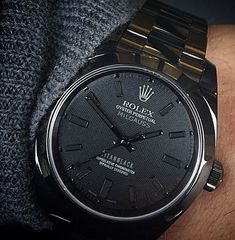 Love the dial on this custom Titan Black Milgauss Rolex Diamond Watch, Black Rolex, Rolex Milgauss, Rolex Diamond, Men Stuff, Rolex Oyster, Oyster Perpetual