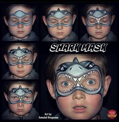 Shark Face Paint, Kids Face Painting Easy, Easy Face Painting Designs, Shark Mask