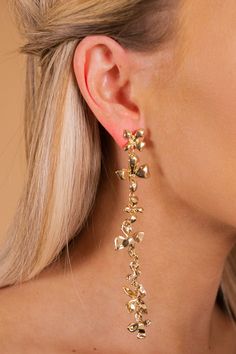 Earrings Measure at 2.5" Long Post Back Please note accessories are not eligible for return Colors and patterns may vary Statement Earrings Bride, Hoco Jewelry, Statement Earrings Wedding, Vintage Gold Earrings, Long Gold Earrings, Prom Earrings, Spring Earrings, Fancy Earrings, Bride Earrings