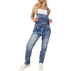 Elevate your wardrobe with the Anna-Kaci Women's Pocket Denim Tapered Leg Overalls, a versatile and durable addition suitable for various lifestyles. Whether you're an artist, a gardener, or simply love embracing old trends, these bib overalls are both cute and functional, offering a sturdy construction and high-quality denim for long-lasting wear. Womens Denim Overalls, Baggy Jumpsuit, Maternity Overalls, Corduroy Overall Dress, Straps Jumpsuit, Vintage Denim Shorts, Denim Jumper, Maternity Jumpsuit, Jumpsuit Summer