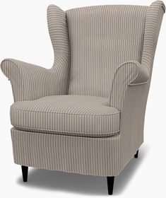 an upholstered chair is shown with the arms folded back and legs bent down