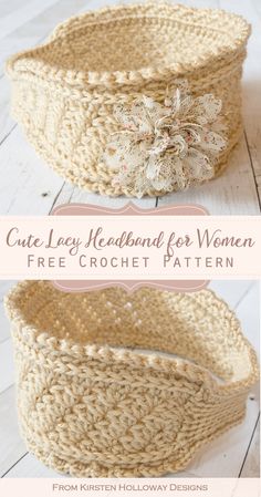 the crochet basket is shown with text that says, cute lacy headband for women