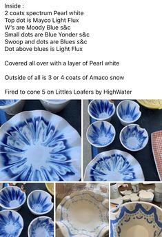 blue and white dishes are shown with instructions for how to make them look like they have been