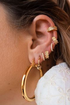 spritz ear cuff - daphne hoops - 14k diamond stella hoop - orion hoops - hera hoops from BEADS by tara. gold ear cuff - 14k and diamond hoops - gold statement hoops - dainty gold hoops - wedding jewelry - bridesmaids jewelry - prom jewelry Earring Stack, Diamond Huggie Earrings, Earrings Beads, Wedding Bridesmaid Jewelry, Gold Vermeil Jewelry, Gold Ear Cuff, Prom Jewelry, Gold Diamond Earrings, Sell Gold