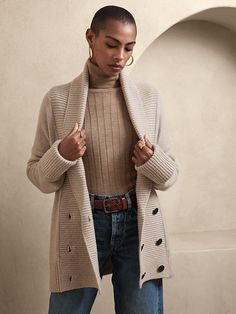 Maite Wool-Blend Cardigan | Banana Republic Fisherman Aesthetic, Casual For Work, Double Breasted Cardigan, Crisp Morning, Fisherman Style, Fall Winter Wardrobe, Cardigan Outfits, Banana Republic Sweater, Women's Sweaters