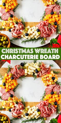 the christmas wreath is made out of cheese and meats