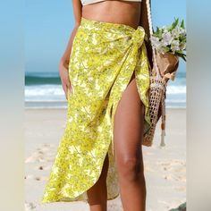 This Beautiful Cupshe Swim Skirt Cover Up Features A Stunning Floral Print In A Vibrant Yellow Color. It Is Made From 100% Polyester Material And Comes With An Adjustable Hand Tie Accent For A Perfect Fit. The Swim Bottom Style Is A Swim Skirt, Making It A Great Choice For Beach Or Pool Outings. The Cover Up Is Designed For Women And Comes In Size L, With A Regular Size Type. It Has A Nature, Beach, Flower, Nautical, Hawaiian, Travel & Places, Tropical, Lifeguard, Pool, California, And Preppy Th Tie Sarong, Sarong Tying, Hawaiian Travel, Skirt Coverup, Hand Tie, Tie Skirt, Travel Places, Swim Skirt, Tie Styles