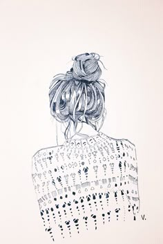 a drawing of a woman's back with her hair in buns and braid