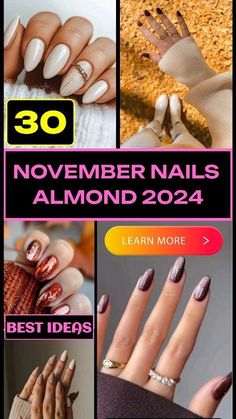 Almond Nails November 2024, Nail Art Designs November 2024, Best November Nail Colors, Almond Shaped Nail Designs Classy, Medium Almond Fall Nails, Fall Nails Ideas Autumn Short Almond, November Nails 2024 Trends, Cute Fall Almond Nails Design, Almond Nails Designs For Fall