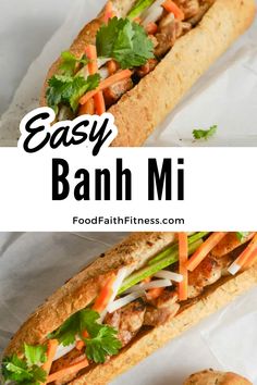 banh mi sandwich with carrots and lettuce on it