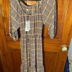 Bnwt Relaxed Fit, Could Easy Fit From 6-8 To 10-12 Great Fall Dress, Comfortable Thanksgiving Look With Booties Or Flats Cross Posted Casual Smocked Maxi Dress For Fall, Casual Fall Maxi Dress With Smocked Bodice, Plaid Fitted Smocked Dress Casual Style, Casual Brown Maxi Dress With Smocked Bodice, Casual Fitted Plaid Smocked Dress, Casual Fitted Smocked Plaid Dress, Fitted Casual Plaid Smocked Dress, Casual Brown Maxi Dress With Smocked Back, Casual Plaid Smocked Dress