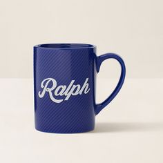 a blue coffee mug with the word rapp on it