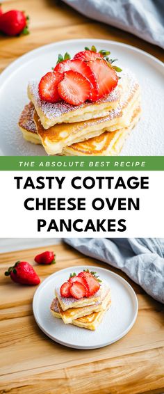 Image for Tasty Cottage Cheese Oven Pancakes Cottage Cheese Sheet Pan Pancakes, Oven Pancake Recipe, Pancakes With Strawberries, Whipped Cottage Cheese, Oven Pancakes, Cottage Cheese Pancakes, Weight Watchers Recipes Desserts, Cozy Breakfast, Cheese Pancakes