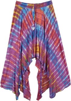 Trendy Uneven Hemline Jersey Skirt - Tie dye boho skirt that symbolizes your hip summertime spirit.  Vivid, vibrant, and vivacious, this retro style skirt will make you feel hot and hip all summer long. #tlb #chicfashion #TieDye #Yoga #Hippie Hippie Festival Skirt Bottoms, Hippie Festival Skirt, Spring Festival Cotton Maxi Skirt, Hippie Cotton Maxi Skirt For Festivals, Casual Cotton Maxi Skirt For Festivals, Bohemian Flowy Maxi Skirt For Summer, Bohemian Summer Festival Maxi Skirt, Hippie Multicolor Bottoms For Beach Season, Hippie Cotton Maxi Skirt For Beach