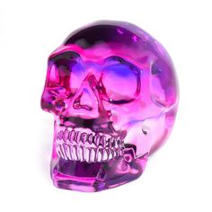 a pink and purple skull is shown against a white background