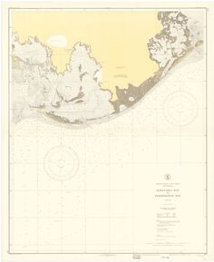 an old map of the coast in yellow and brown