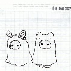 a drawing of two piggy bags with faces drawn on them