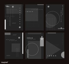 four different black and white posters with circles, dots, lines and shapes on them