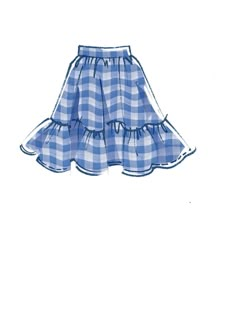 a blue and white checkered skirt with ruffles on the bottom is shown