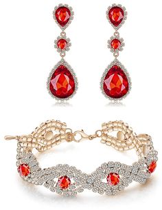 PRICES MAY VARY. ❤ Brand Name: Paxuan. Material: AAA quality Austrian crystal rhinestone. Size: 7'' + 2.5'' Extension. Lobster Clasp: Easy to open and close, not easy to fall off (More security). Weight: 13g (Perfect weight, comfortable to wear). Quantity: 1 piece of shinning wedding bracelet + 1 pair of sparkling earrings. Color: Red - be glamorous and shinning everyday. Availability: Suitable for adult females. ❤ INFINITY DESIGN: The infinity design rhinestone dotted with the white Austrian cr Wedding Brides, Bridal Wedding Earrings, Infinity Design, Red Bracelets, Sparkle Earrings, Bridesmaid Bracelet, Rhinestone Wedding, Black Bracelets, Gorgeous Jewelry