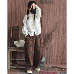 Details: Gender: Women Item Type: Pants Material: Linen Season: Spring, Autumn Pattern: Print Style: Casual, Loose, Retro Waist Type: Elastic Waist Size: One Size Length: 92.00 cm/ 36.22 " Waist: 112.00 cm/ 44.09 " Hip: 138.00 cm/ 54.33 " Red Cotton Harem Pants For Fall, Casual Red Harem Pants For Fall, Bohemian Trousers For Fall, Vintage Ankle Pants For Fall, Vintage Ankle-length Cotton Pants, Vintage Style Relaxed Fit Wide-leg Pants, Vintage Wide-leg Relaxed Fit Pants, Loose Linen Pants, Autumn Pattern