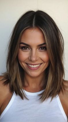 Mid 30s Haircuts Women, Dark Brown Hair Long Bob, Shoulder Length For Round Faces, Long Bob Women, Long Bob With Layers And Face Framing, Medium Hair Styles Brunette, Bob Haircut With Long Layers, Long Bob Hair Style, Short Hairstyles Women Round Face