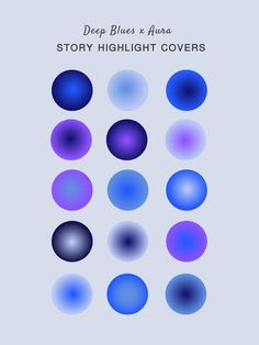 blue and purple circles with the words deep blues and aura story highlight covers on them