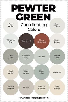 a poster with the words pewter green coordinating colors