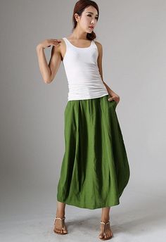 Midi skirt bubble skirt green skirt linen skirt long linen Long Linen Skirt, Midi Skirt With Pockets, Green Bubble, Bubble Skirt, Linen Skirt, Summer Skirts, Green Skirt, Linen Women, Long Skirt