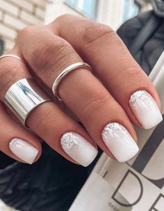 Wedding Shellac Nails, White Christmas Nails, Wedding Day Nails, Bridal Nails Designs, Bridesmaids Nails, Bridal Nail Art, Wedding Nail, Nail Art Wedding