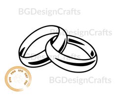 two wedding rings on top of each other with the word design crafts below it in black and white