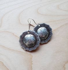 "These western earrings are perfect for a night out or at home feeding cattle. Earwires are fine silver. They are 1 3/4\" long." Concho Earrings, Scarf Slide, Western Gifts, Boho Cowgirl, Steel Gifts, Western Earrings, Rodeo Fashion, Cowgirl Style, Matching Necklaces