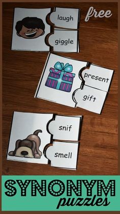 some cards with words and pictures on them that say present, present, present gift