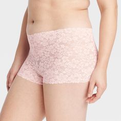 These Allover Lace Boy Shorts from Auden™ bring the perfect blend of classic design and cool comfort to your intimates drawer. These mid-rise boy shorts are crafted soft, stretchy fabric with cotton lining and a cotton gusset to offer a comfortable, flexible fit, and the slight sheerness provides full coverage for confident wear. Designed in a solid hue, they feature allover floral lace detailing for a touch of elegant style. Auden™: Comfort true to every shape & hue. Pink M, Lace Thong, Sheer Fabrics, Boy Shorts, Stretchy Fabric, Elegant Style, Lace Detail, Floral Lace, Fabric Care