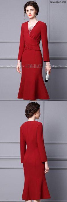 10% off now|Free shipping world-wide. Elegant Burgundy Knee Length Fishtail Party Dress with Long Sleeves at GemGrace. Click to learn our pro custom-made service for wedding dress, formal dress. View #WeddingGuestDresses for more ideas. Elegant Dresses With Mermaid Hem For Fall, Elegant Mermaid Hem Dress For Fall, Fitted Mermaid Hem Dresses For Fall, Elegant Burgundy Knee-length Bodycon Dress, Guest Dresses Cocktail, Best Wedding Guest Dresses, Wonderful Dress, Semi Formal Dresses, For Wedding Dress