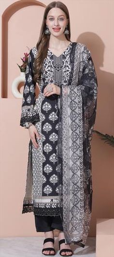 Black and Grey color Salwar Kameez in Cotton fabric with Digital Print, Embroidered, Floral, Sequence work Black Churidar With Printed Motifs For Eid, Black Kurta With Printed Motifs For Wedding, Black Unstitched Churidar With Printed Motifs, Black Printed Kurta For Wedding, Wedding Black Kurta With Printed Motifs, Traditional Black Churidar With Printed Motifs, Festive Black Churidar With Printed Motifs, Black Straight Kurta With Printed Motifs, Black Long Sleeve Salwar Kameez With Printed Motifs