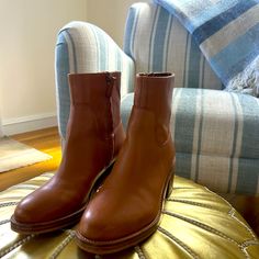 Gently Worn , 4 Times. Excellent Condition! Classic Ankle-high Moto Boots, Moto Boots With Reinforced Heel And Almond Toe, Almond Toe Moto Boots With Reinforced Heel, Sand Color, Stacked Heel, Bootie Boots, J Crew, Ankle Boot, Ankle Boots