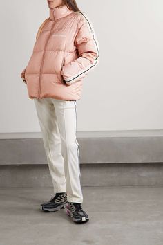 Baby pink + Palm Angels Rodman striped quilted shell down jacket | MONCLER GENIUS | NET-A-PORTER Palm Angels Moncler, Moncler Palm Angels, Moncler Genius, Palm Angels, Pink Baby, Lunar New, Casual Jacket, Chunky Knit, Women Collection