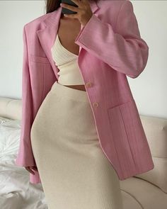 Pink Valentine’s Day Outfit, Pink Blazer Outfit, Light Pink Blazers, Pink Blazer, Chic Outfit, Pink Jacket, Looks Chic, Pink Outfits