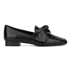 These slip-on beauties feature a classic square toe but with added convenience and an edge of style thanks to their oversized bow detail. They provide unbeatable comfort with a softly padded insole and durable rubber outsole. Elegant Synthetic Loafers For Fall, Elegant Fall Synthetic Loafers, Elegant Synthetic Loafers For Spring, Elegant Synthetic Spring Loafers, Elegant Slip-on Flats With Bow, Elegant Pointed Toe Loafers With Bow, Classic Bow Loafers For Formal Occasions, Flat Heel Loafers With Bow For Workwear, Classic Formal Loafers With Bow