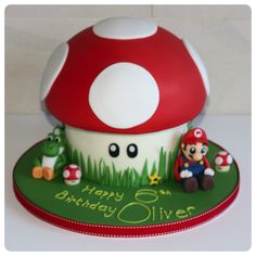 a birthday cake made to look like a mushroom